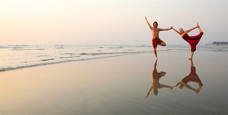 yoga teacher barbra noh and jeff fisher at mandrem beach, goa, india