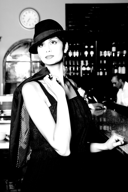 model schalu auf einem fashion photo im bistro giovanotti in münchen